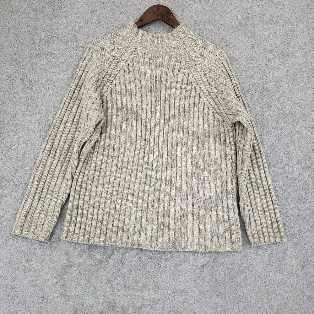 Vtg Express Tricot Beige Ribbed Knit Sweater Wool Blend Crew Neck  Womens M GT